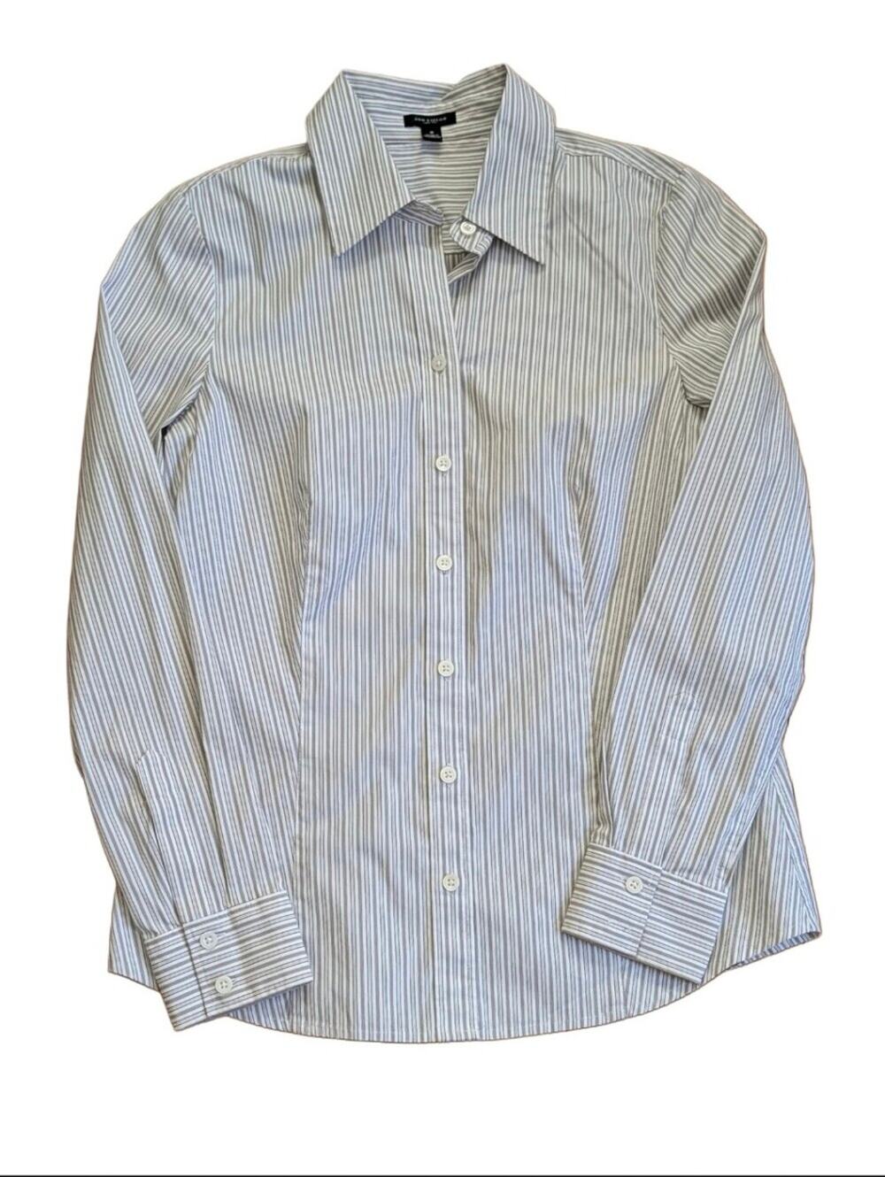 Ann Taylor Classic Fitted Business Casual Gray Stripe Button Down Blouse Size 8